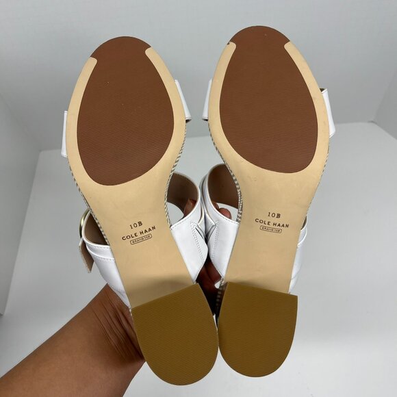 NWOT Cole Haan White Leather and Gold Detail Block Heel Strappy Sandal Sz. 10 - Picture 6 of 7